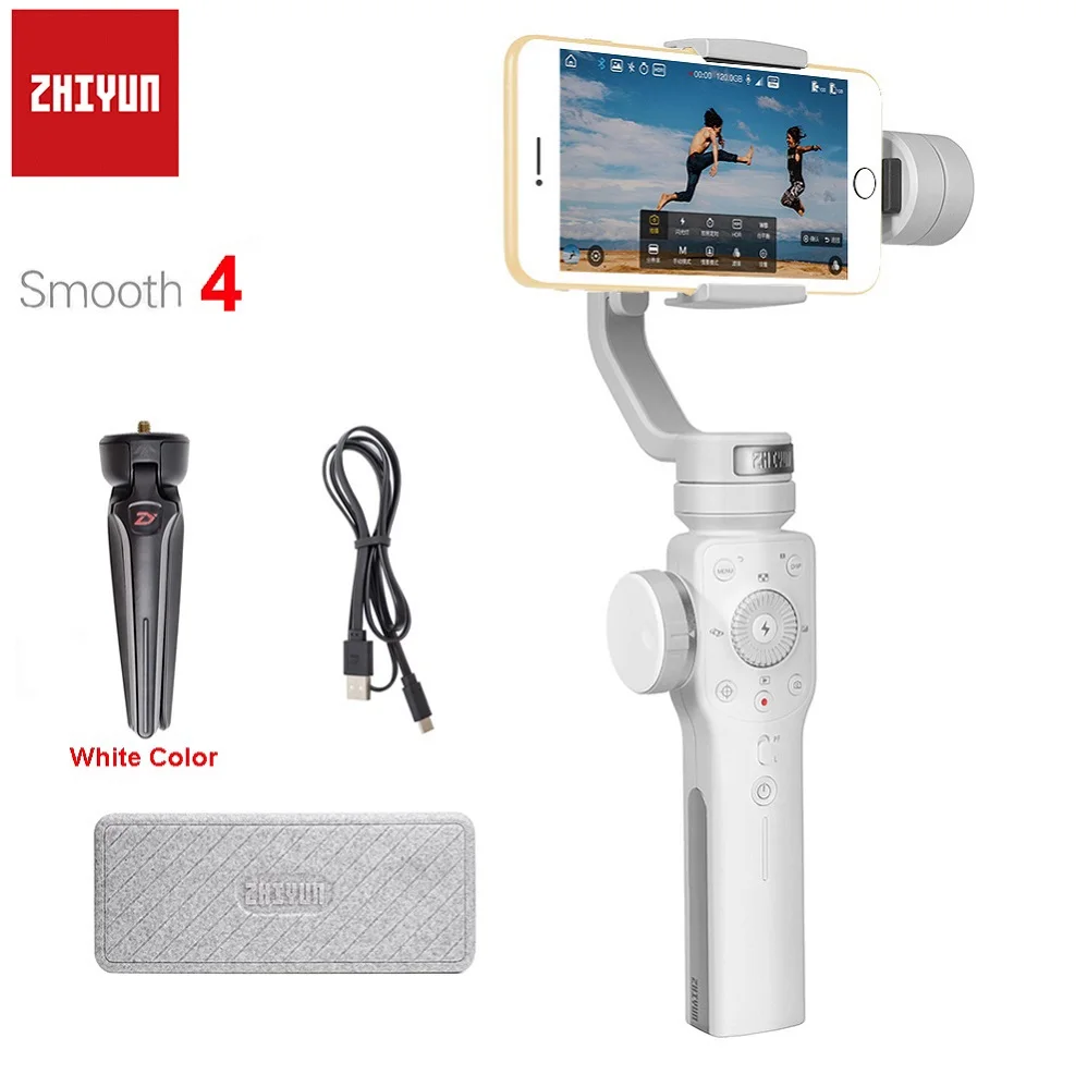 Smooth 4 White Zhiyun Smooth 4 3-х осевой стабилизатор гироскопа Q для смартфонов iPhone XS X 8P 8 7 6S SE samsung S9 S8 S7 с зарядным кабелем - Цвет: Smooth 4 White