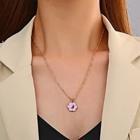 ins style flower pendant necklaces for women simple metal colorful enamel gossip clavicle chain fashion tai chi wedding jewelry