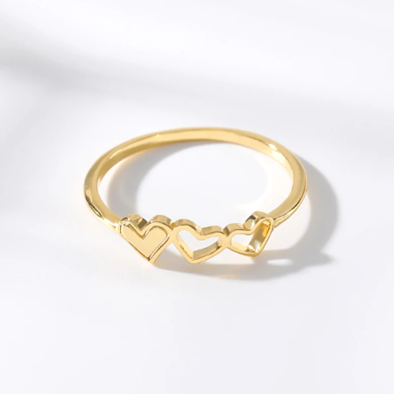 Милые женские кольца для возлюбленной с тремя сердечками Цвета: розовое золото