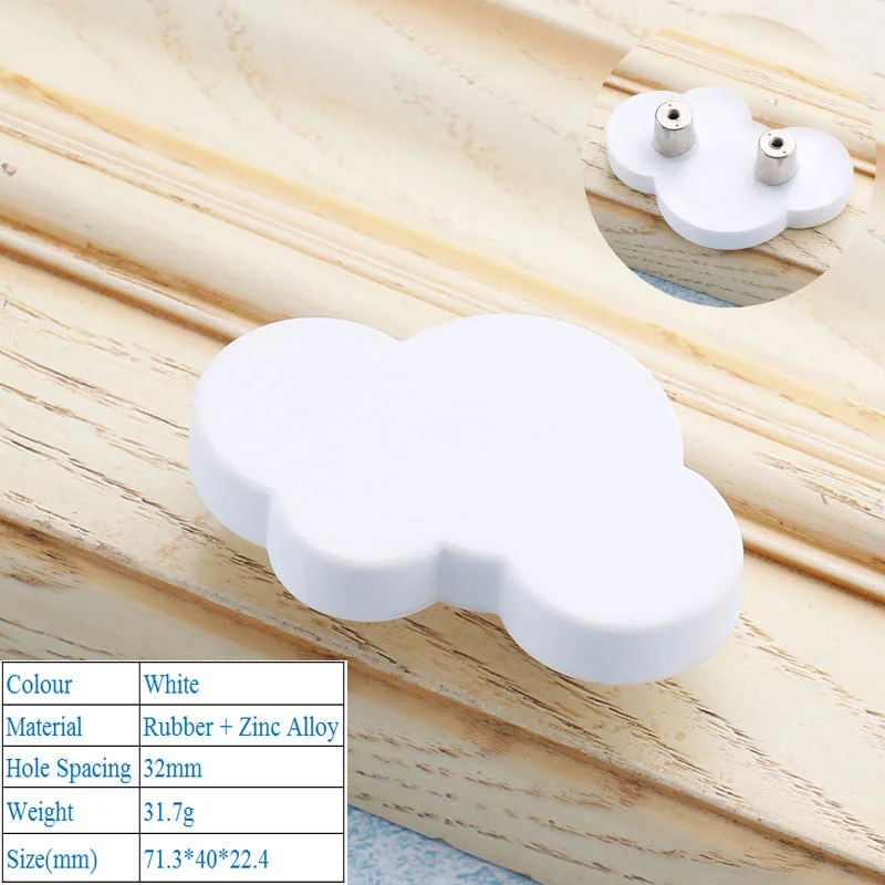 White 6262-32mm LBA, детские резиновые дверные ручки, милые розовые, желтые, синие, Звездные, лунные, облачные, кухонные ручки и ручки для шкафа, мебельные ручки для выдвижных ящиков - Цвет: White 6262-32mm