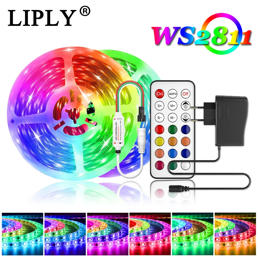 

Светодиодная лента WS2811, динамическая неоновая лента 5050 Rgb, светодиодные лампы 5 м, 10 м, 12 В постоянного тока, ночные гирлянды, подсветка, Диодн...