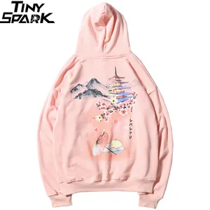 Толстовки в стиле хип-хоп, мужская толстовка с японской башней, Харадзюку Кандзи, уличная одежда 2019, пуловер с капюшоном, цветочный свитер, осенняя негабаритная рубашка