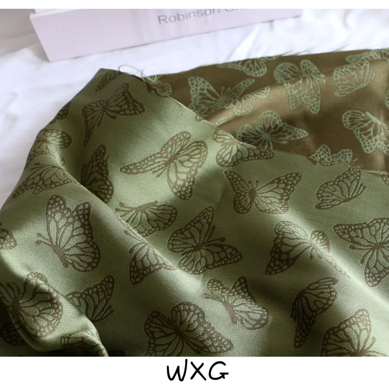 

Beautiful Retro Deep Well Green Exquisite Woven Embroidery Butterfly Brocade Jacquard Fashion Fabric DIY