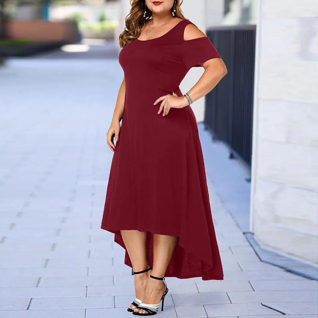 

5xl off shoulder summer dress plus size casual solid color women dress A-Line holiday long maxi dress beach big size vestidos