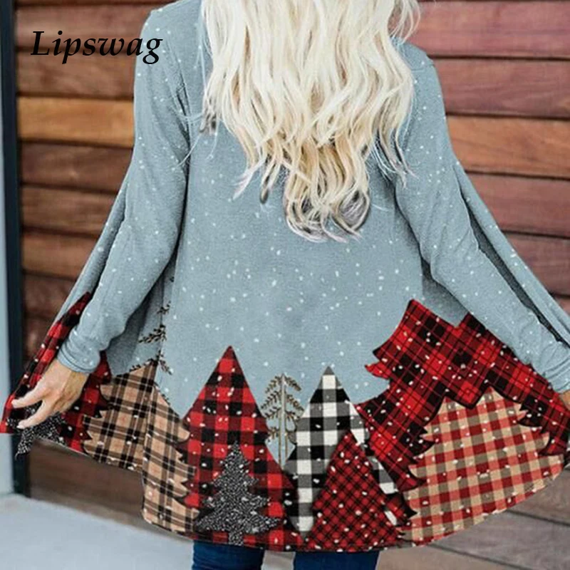

2021 Autumn New Christmas CardiganFashion Plaid Print Women Streetwear Coat Casual Loose Long Sleeve Women Jacket