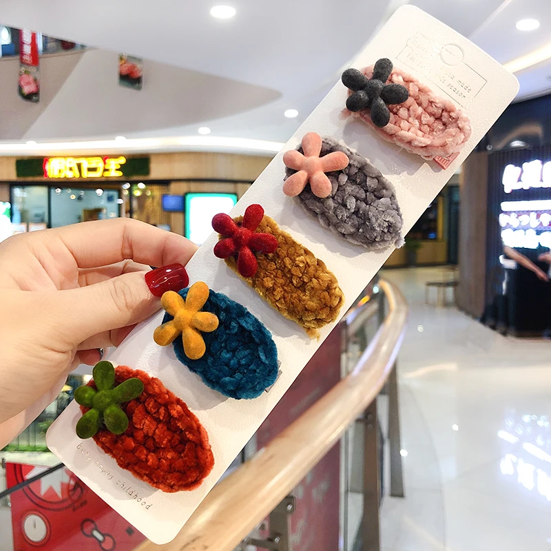 Новые зимние женские милые яркие цветные вязаные мягкие заколки для волос