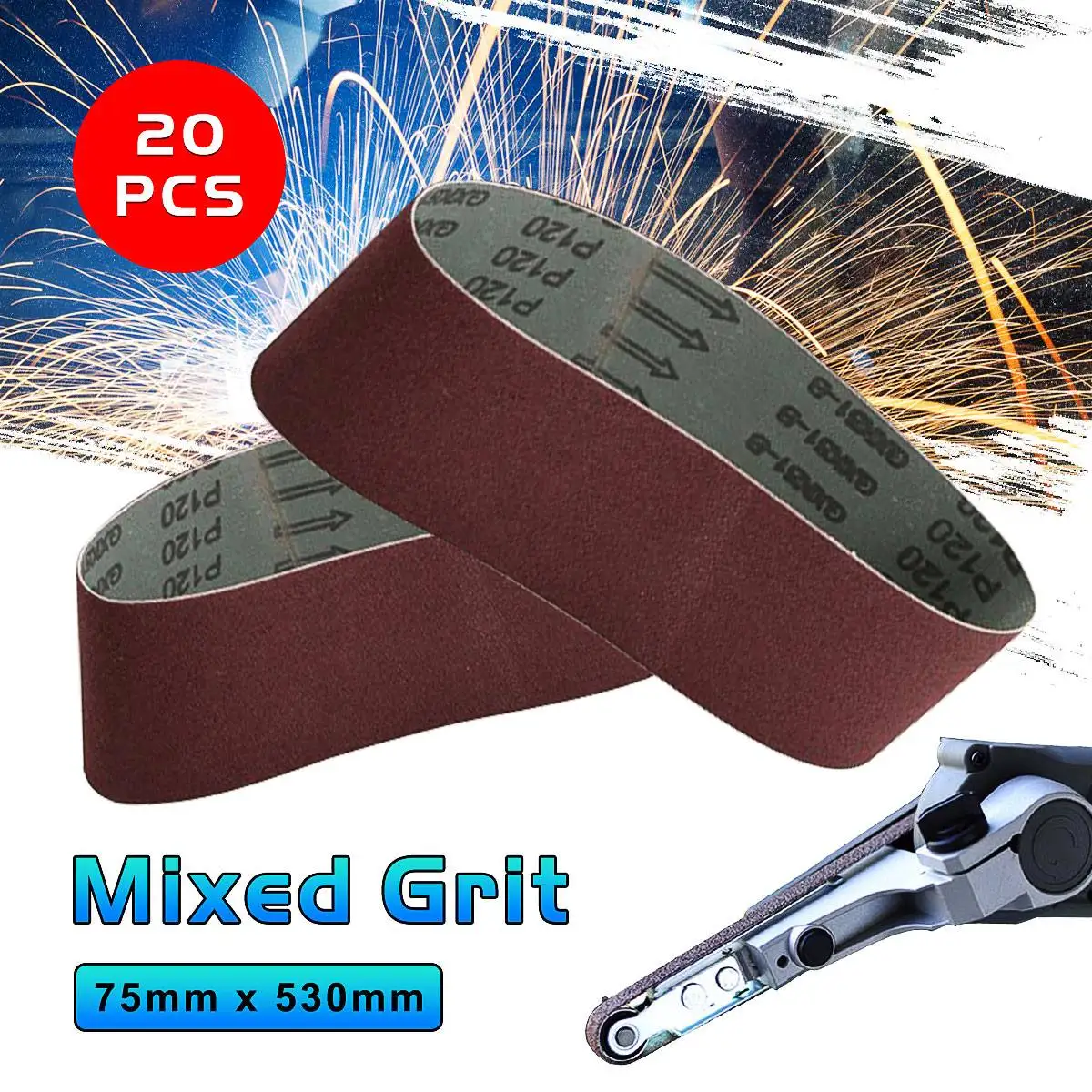 

20 шт. 75*533 мм шлифовальные ленты 533*75 мм шлифовальная бумага для ленточного шлифовального экрана с зернистостью #40 #80 #100 #120 для ленточного шлиф...