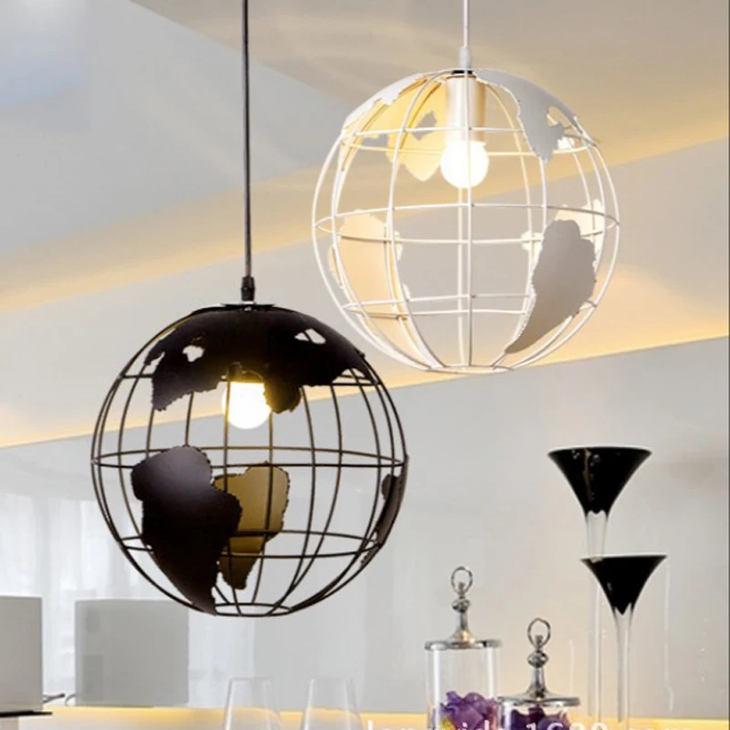

Modern Home Lighting Nordic Modern Rope Earth Ball Chandelier World Map White and Black Living Room Cafe Bar Attic Retro Light S
