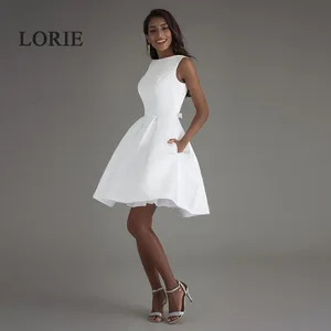 Мини Короткие пляжные свадебные платья LORIE 2020 Vestido Noiva Praia простые белые платья с открытой спиной трапециевидного силуэта для выпусквечерние вечера и вечеринки