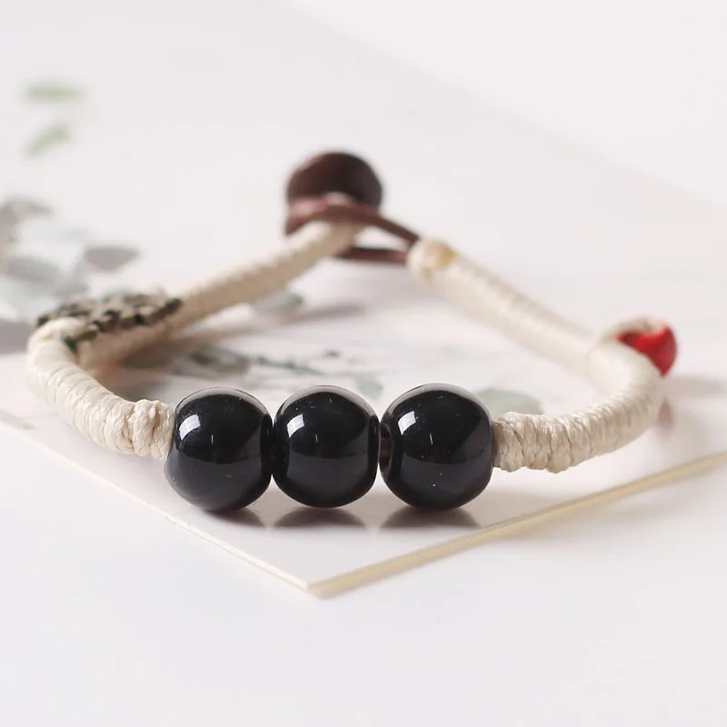 Модные очаровательные керамические черные круглые бусины простой браслет
