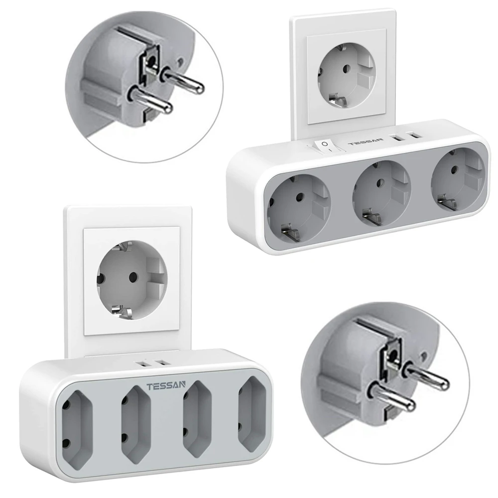 

110~250V European Wall Power Strip with 2 USB Phone Charging Ports 5V/2.4A total 3A Multi Outlets Extender Socket with EU Plug