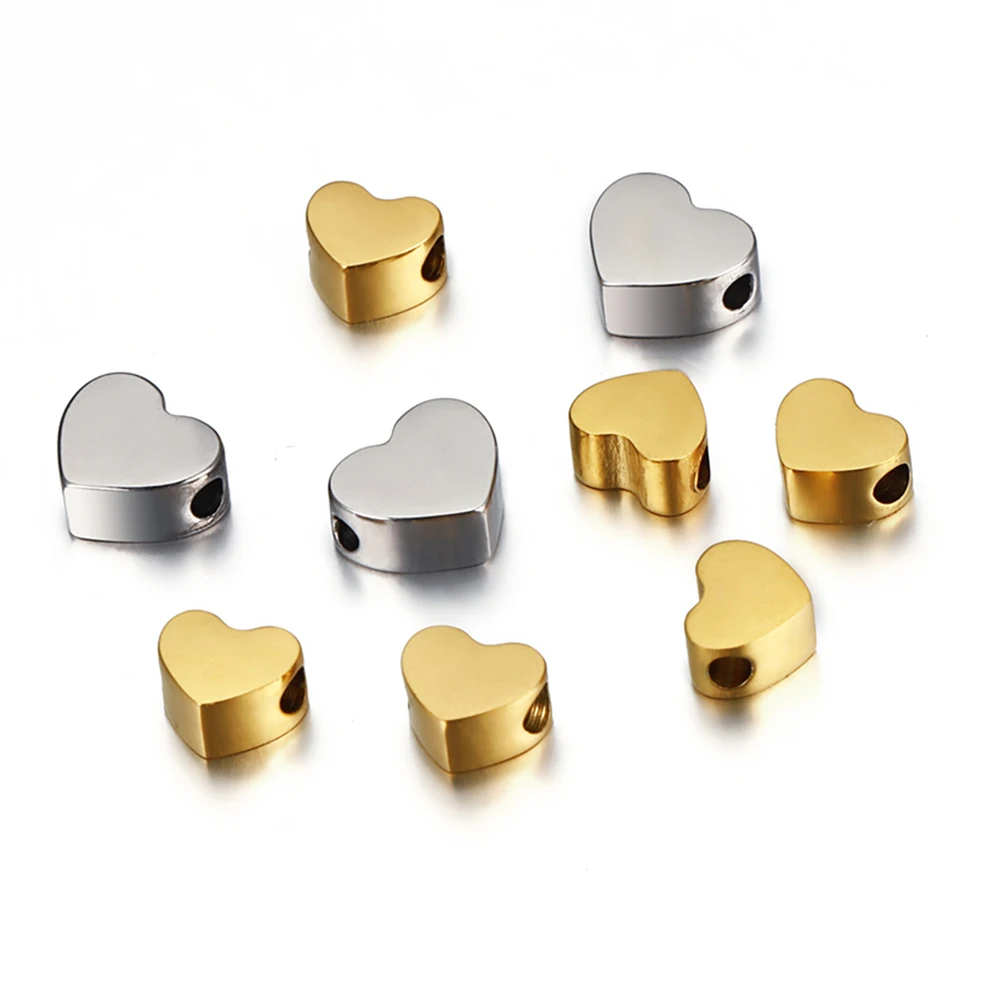 

5Pcs Stainless Steel Heart Spacer Beads Big Hole Charms for Handmade DIY Bracelets Necklaces Jewelry Making Accessories Findings