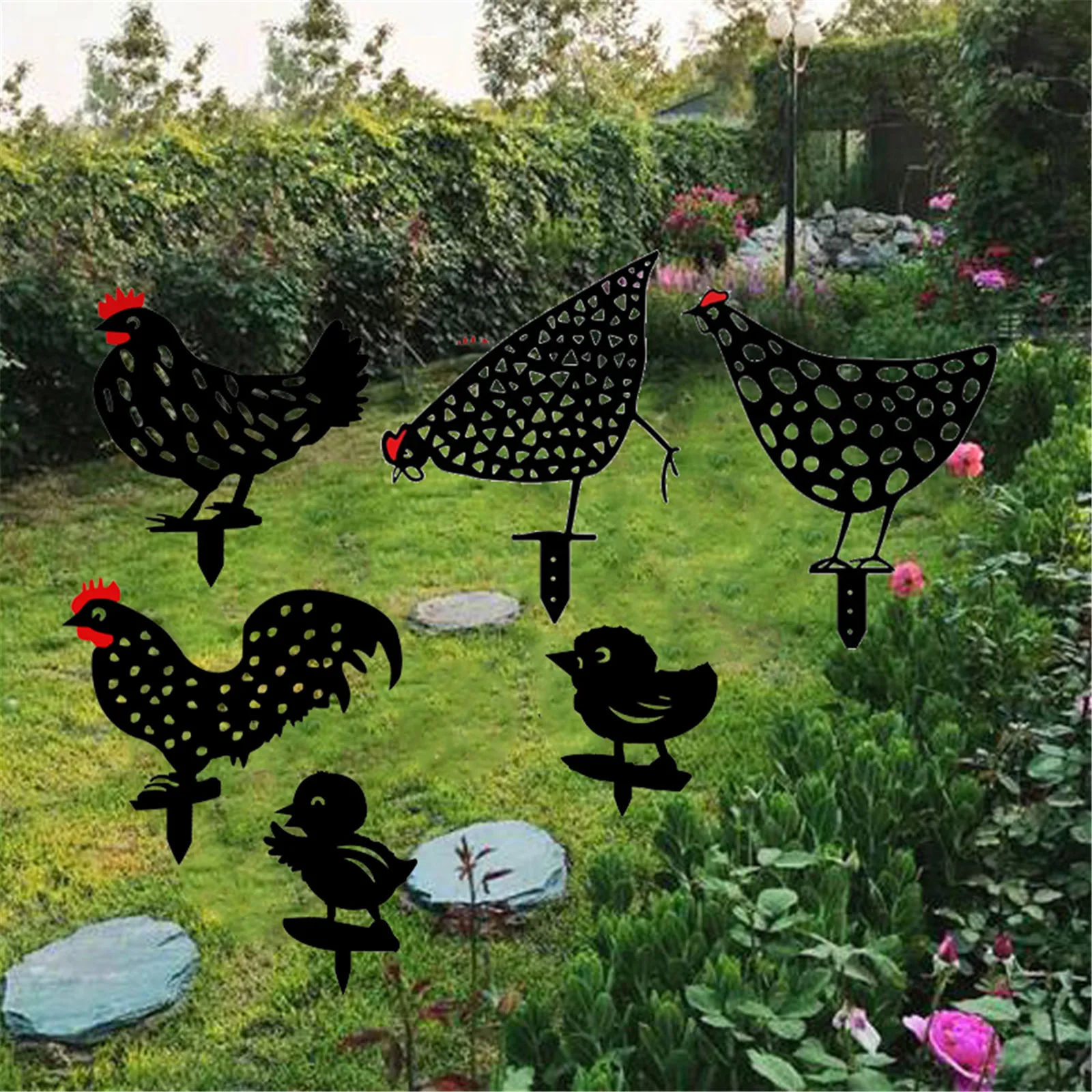 

6 PCS Chicken Silhouette Acrylic Garden Art Stake
