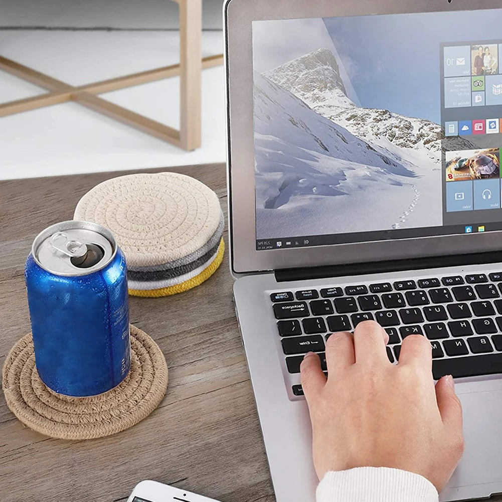 

6PCS Coaster Cotton Woven Cup Mat Heat-Resistant Cup Pad Round Reusable Table Padding Cup Mats Kitchen Decoration Accessories