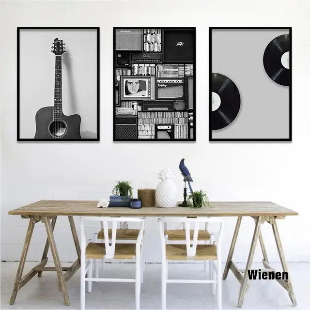 

Nordic Music Prop Wall Art Canvas Painting Vintage Home Decor Retro Black White Guitar Office Living Room Picture Minimalist Ar