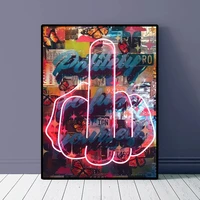 abstract street graffiti art fluorescence middle finger canvas painting posters and prints wall art picture for home decor