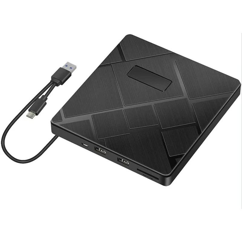 

External CD Drive,USB 3.0 & Type C DVD Drive with SD / TF Card Reader CD DVD RW Burner Portable 2 USB Ports Drive