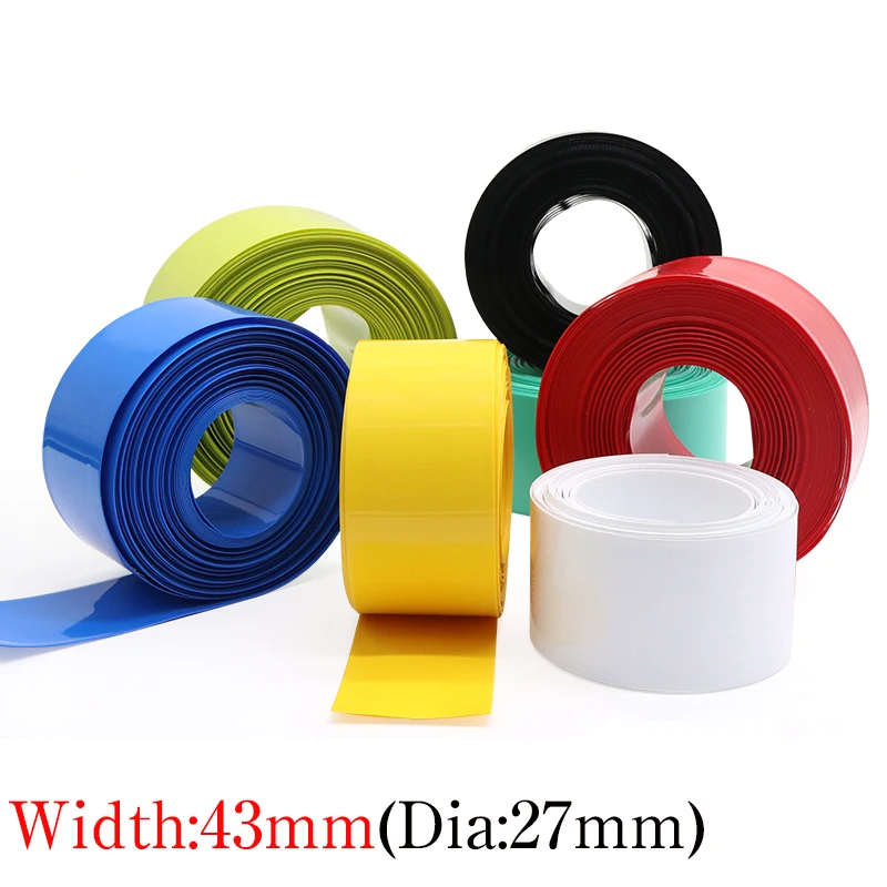 

Width 43mm PVC Heat Shrink Tube Dia 27mm Lithium Battery 26650 Insulated Film Wrap Protect Case Pack Wire Cable Sleeve Colorful