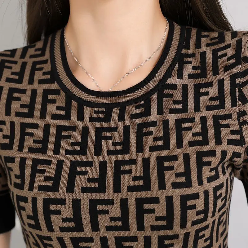 

New Spring and Summer Dress High-end Letter Sets Knitting Bag Hip Reduce Age Show Thin Dress