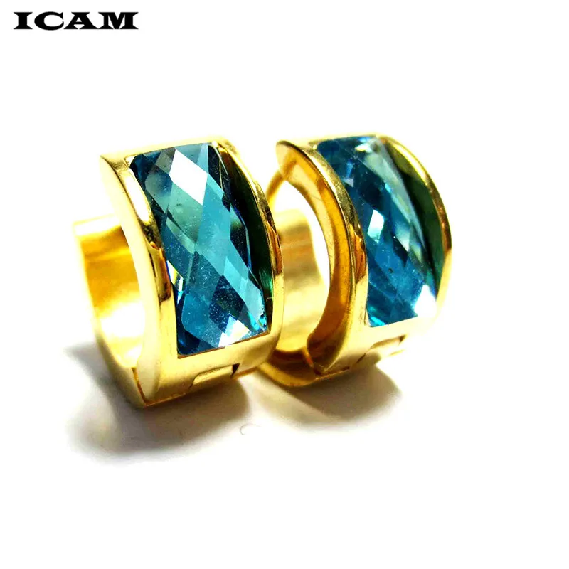 ICAM Gold Huggie Hoop серьги синий прозрачный циркониевый зажим на круг из нержавеющей