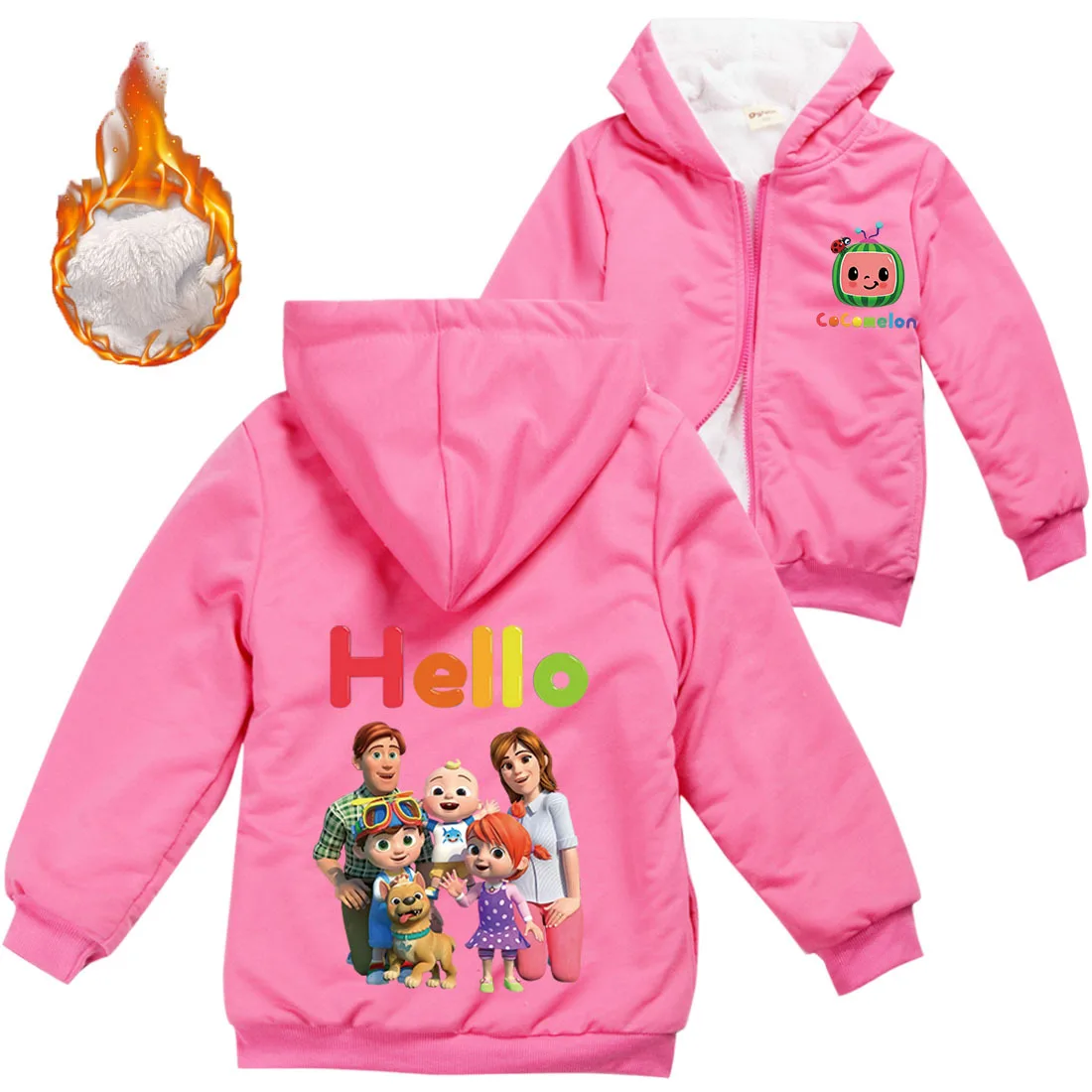 

Children's Clothing Kids Family TV Cocomelon JJ Clothes Baby Girl Velvet Warm Jacket with Zipper Coats Toddler Boys Outwear 2-16