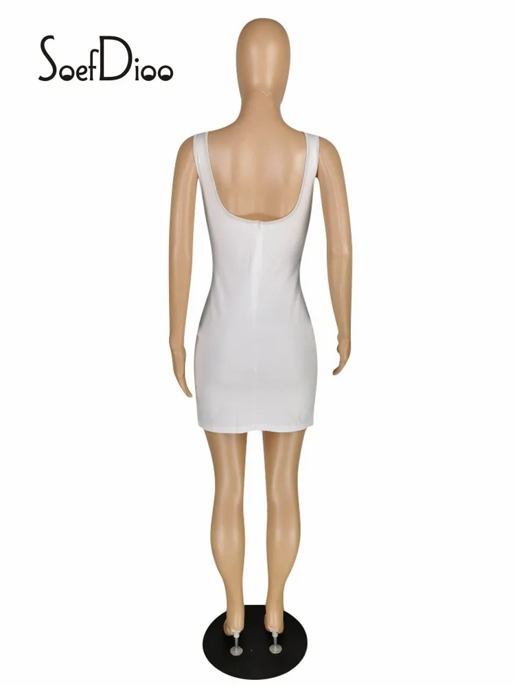 

Soefdioo Sleeveless Backless Zipper Split Bodycon Dress OL Commuting Clothes Women Streetwear Summer 2021 Party Club Mini Dress