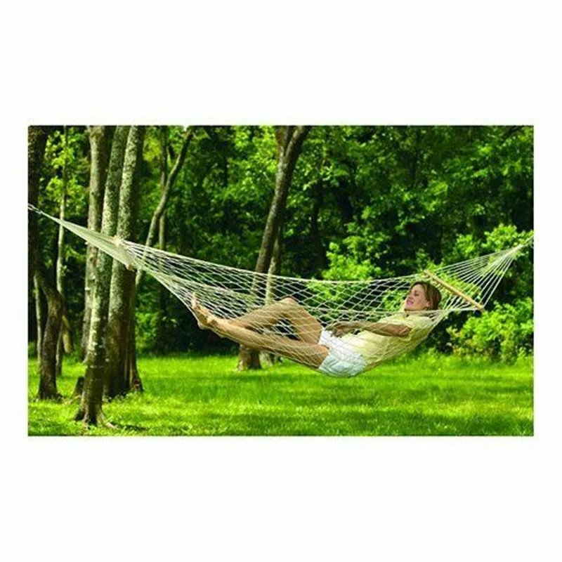 

Mesh Net Hanging Bed Portable White Hammock Outdoor Solid Wood Swing Sleeping Camping Travel Hammocks