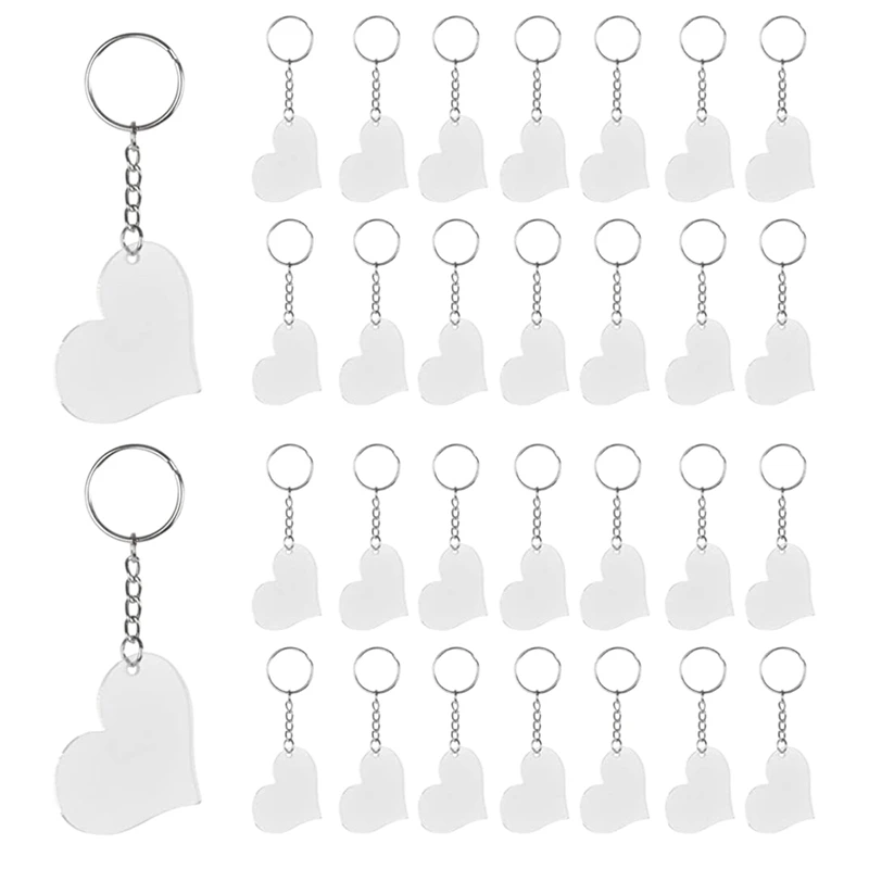 

30 Sets Keyring DIY Set Acrylic Key Ring Kit Heart Shape Keyring Chain Keychain Accessories for DIY Projects Craft Gift