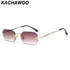 Солнцезащитные очки Kachawoo без оправы для мужчин и женщин, восьмиугольные, коричневые, синие, прямоугольные, в металлической оправе