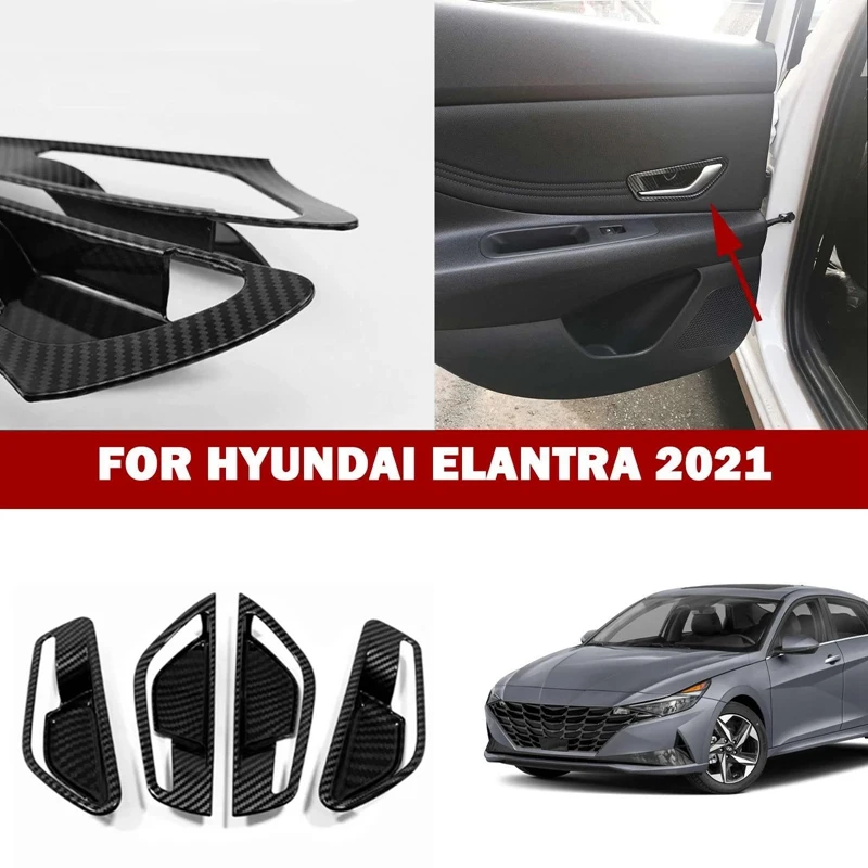

4 шт., внутренняя боковая дверная ручка из углеродного волокна для Hyundai Elantra 2021 2022