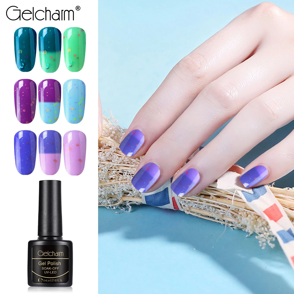 Gelcharm 8 мл Термальный Гель-лак для ногтей УФ светодиодный отмачивается блеск