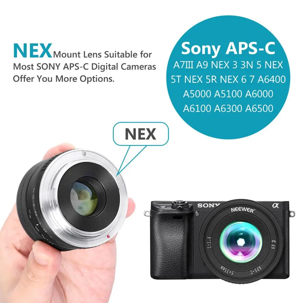Объектив Neewer F1.4 35 мм с большой диафрагмой алюминиевый Prime APS-C совместимый sony E