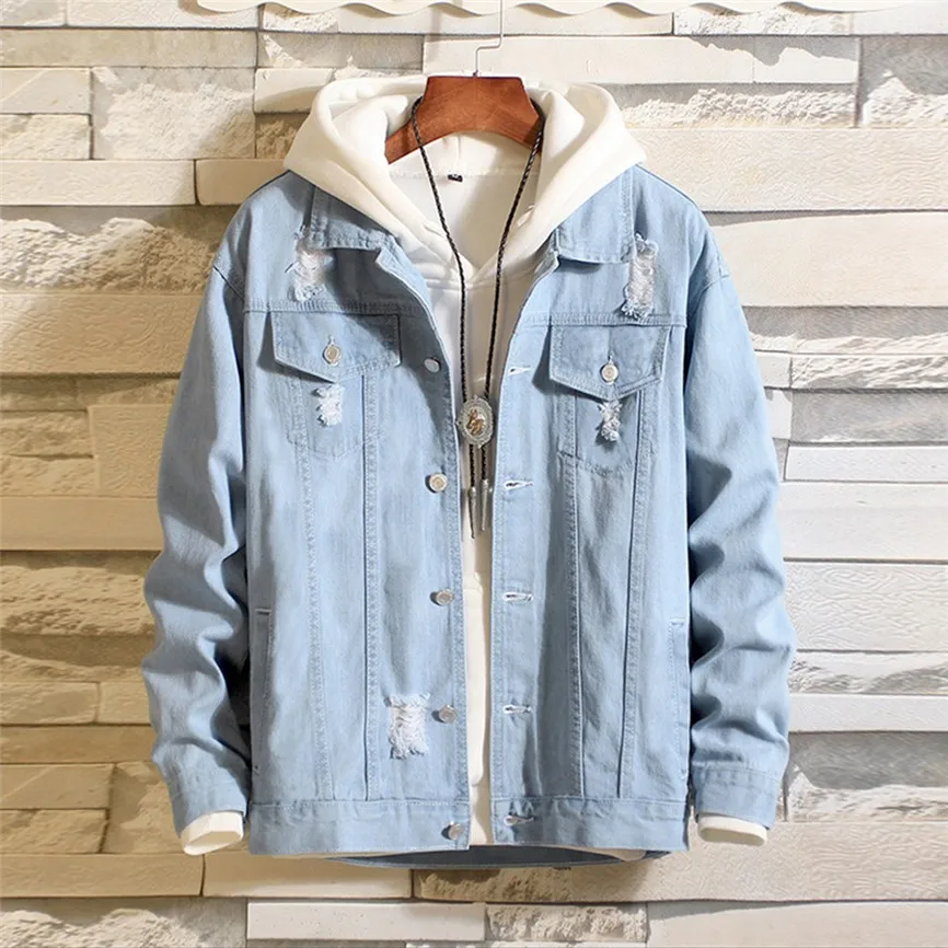 Мужская джинсовая куртка с длинным рукавом большого размера зимняя винтажная