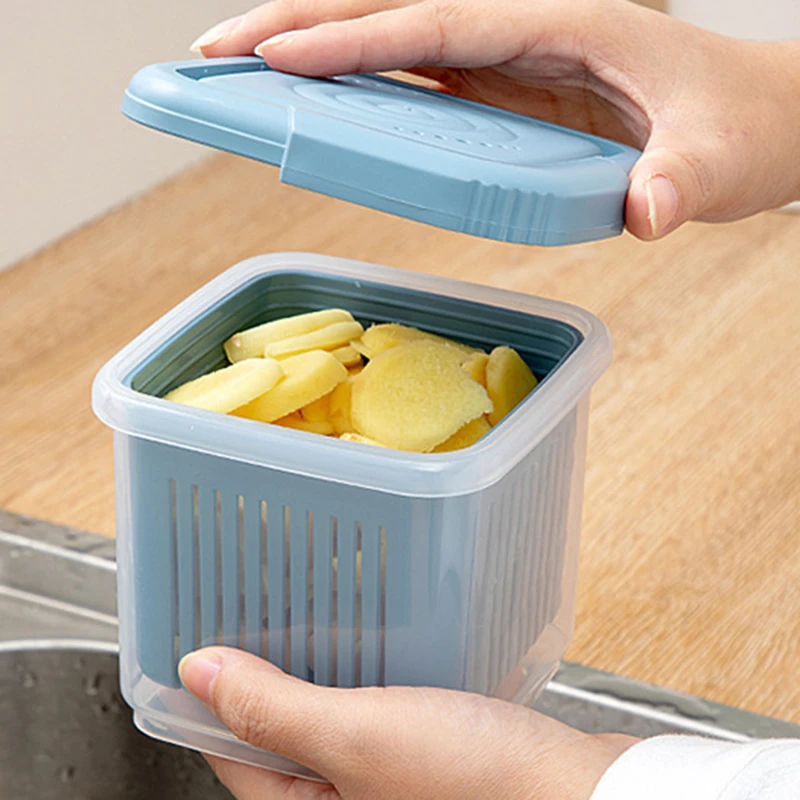 Двухслойный герметичный контейнер для хранения овощей с дренажной корзиной