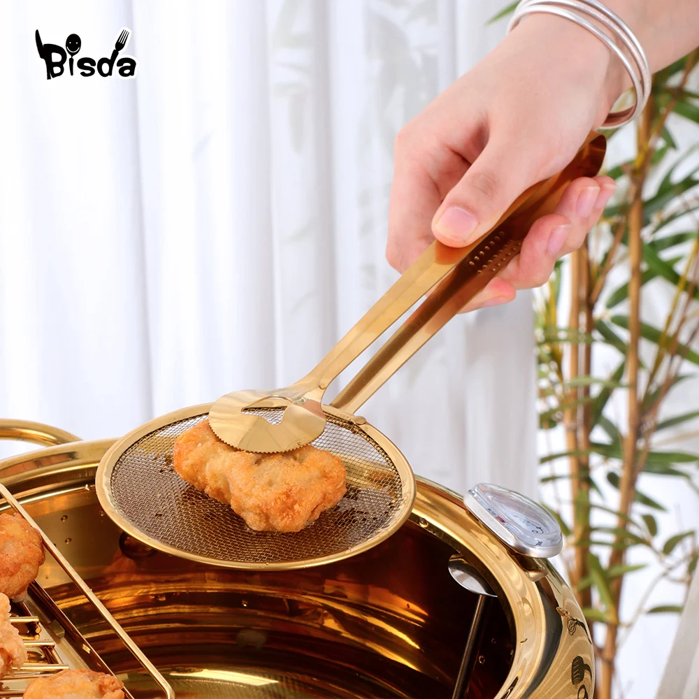

1Pc Stainless Steel Strainer Clips Gold Filter Clip Spoon Food Kitchen Utensils Oil-Frying Tools BBQ Clamp Restaurant Snack