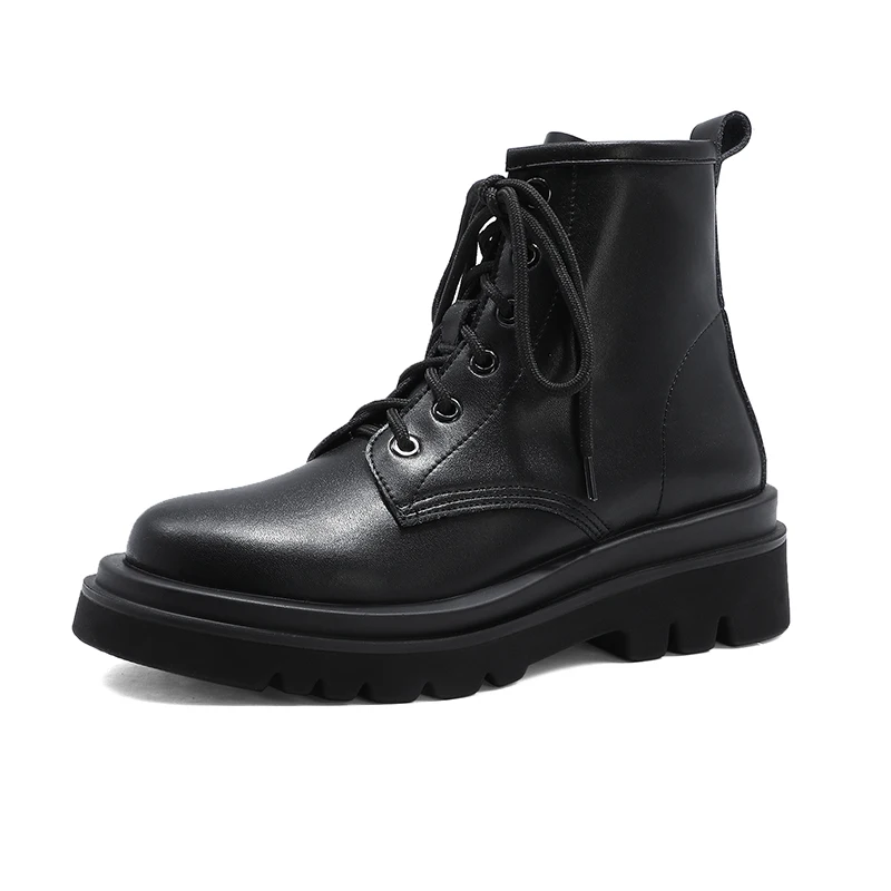 

EGTPINAOP Autumn Women's Ankle Western Boots Platform Martin Genuine Leather Lace Up Autumn Fashion Boots Rubber Outsole