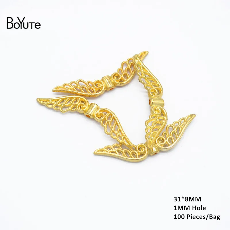 Beads 1-Gold BoYuTe(100 шт./лот) 31*8 мм с 1 мм отверстием металлический сплав Ангела крыло бусины Diy ручной работы ювелирные аксессуары оптом - Цвет: Beads 1-Gold