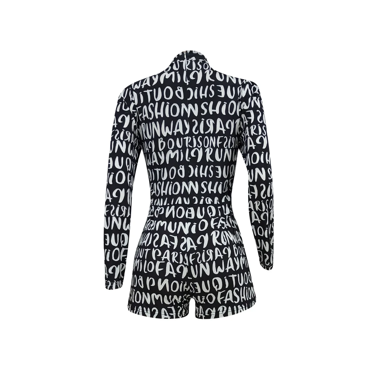 Женский Облегающий комбинезон с длинным рукавом Черный Модный буквенным