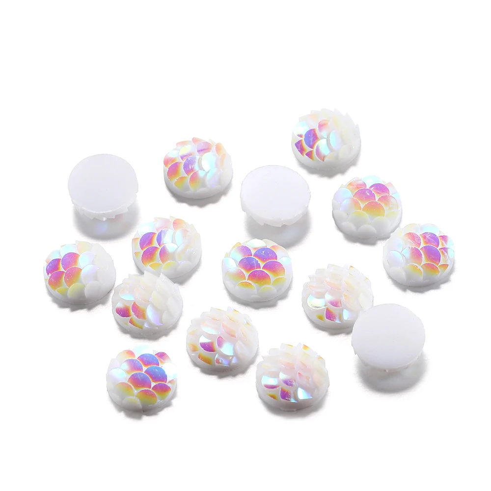 50Pcs/Lot 8mm Stereoscopic Resin Epoxy Cabochons Mermaid Fish Scale Round Glass Cabochon For DIY Jewelry Making Accessories - купить по