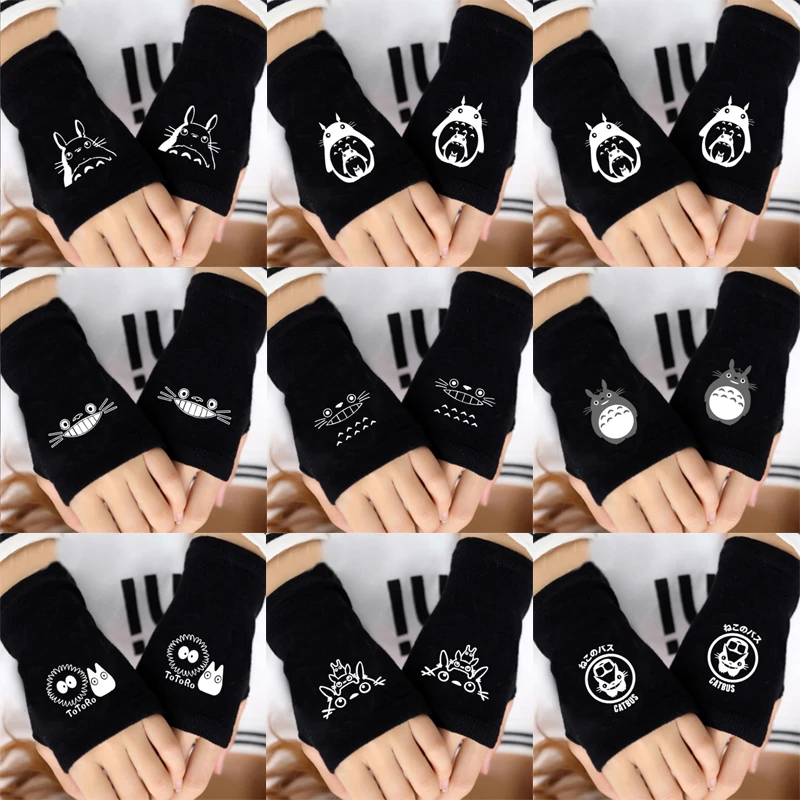 

Аниме Мой сосед Тоторо, полуперчатки с пальцами, милый кот, Короткие стильные хлопковые теплые, без пальцев перчатки