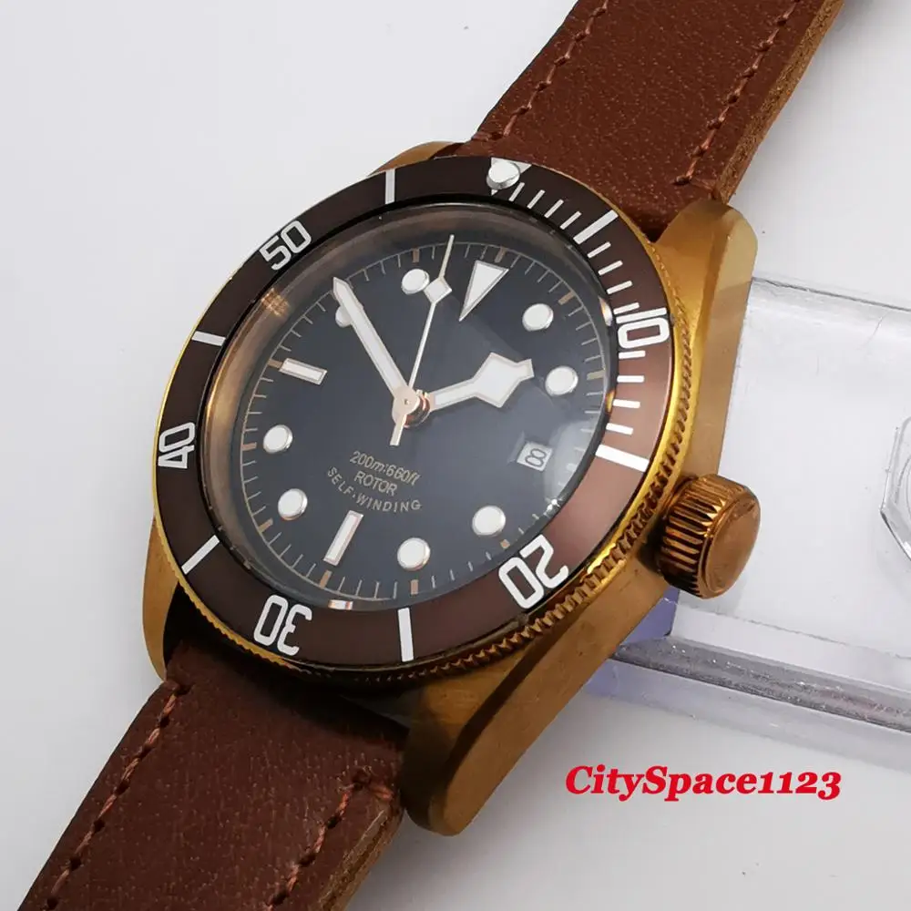 Corgeut 41 мм латунный позолоченный чехол водонепроницаемый светящийся циферблат