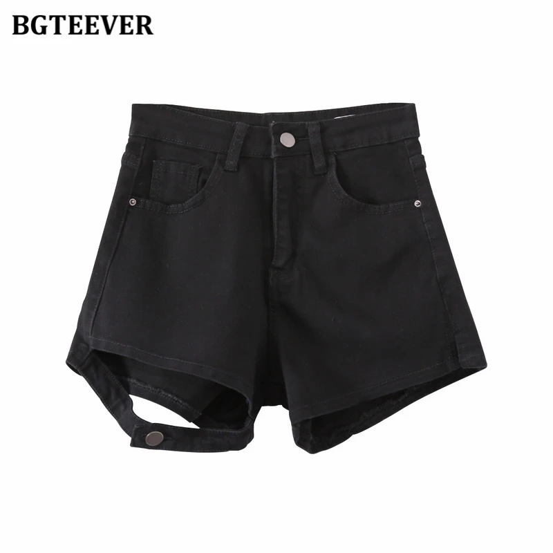 

BGTEEVER New Summer Fashion High Waist Pockets Women Denim Shorts Ladies Streetwear Slim Skinny Jeans Shorts Female