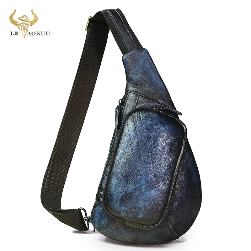 vender Famoso Homem De Couro Natural Moda Triângulo Peito Pacote Saco Design Masculino Estilingue Crossbody Um Ombro Mochila Daypack 8810