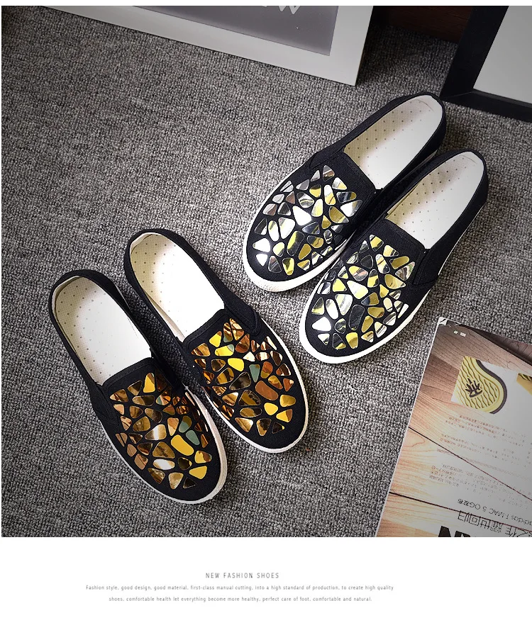

JINTOHO 2019 Fashion Women Loafers Vulcanize Shoes Canvas Sequins Sneakers Shoes Ladies Slip on Breathable Shallow Casual Shoes