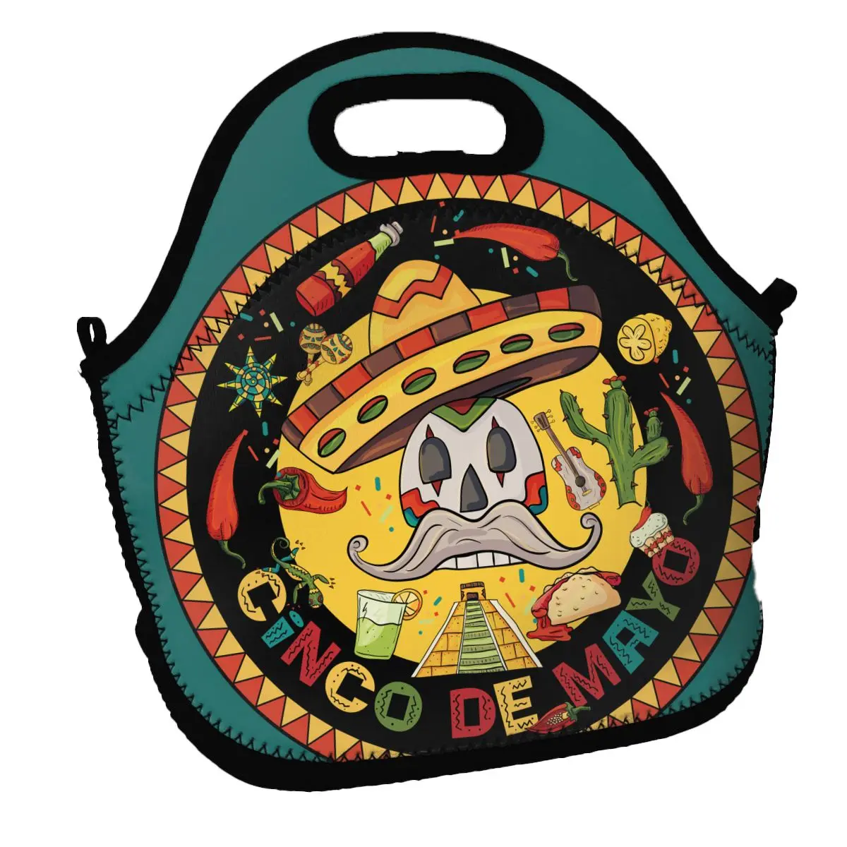 

2021 New Lunch Bag Mexican Skull In Sombrero Insulation Cold Thermal Convenient Leisure Bag