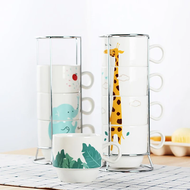 4 шт. Набор чашек с мультяшным рисунком для пары родителей и детей керамические