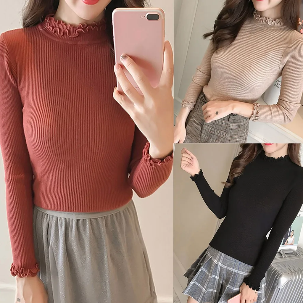 Женский свитер с высоким воротником зимний теплый женский джемпер круглым