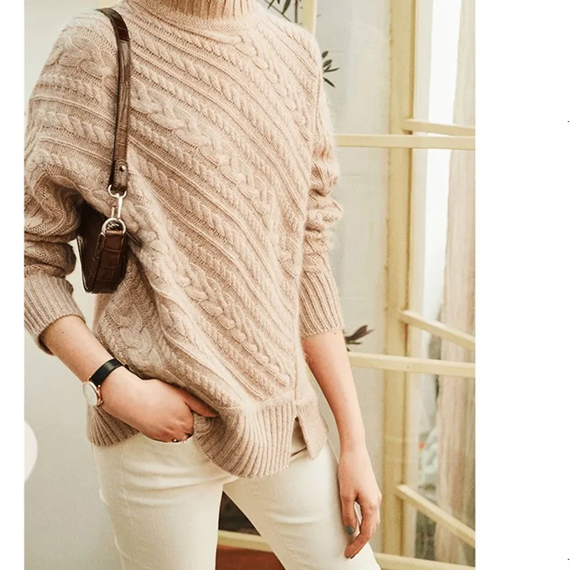 Женский свитер BARESKIY с круглым вырезом кашемировый однотонный свободный