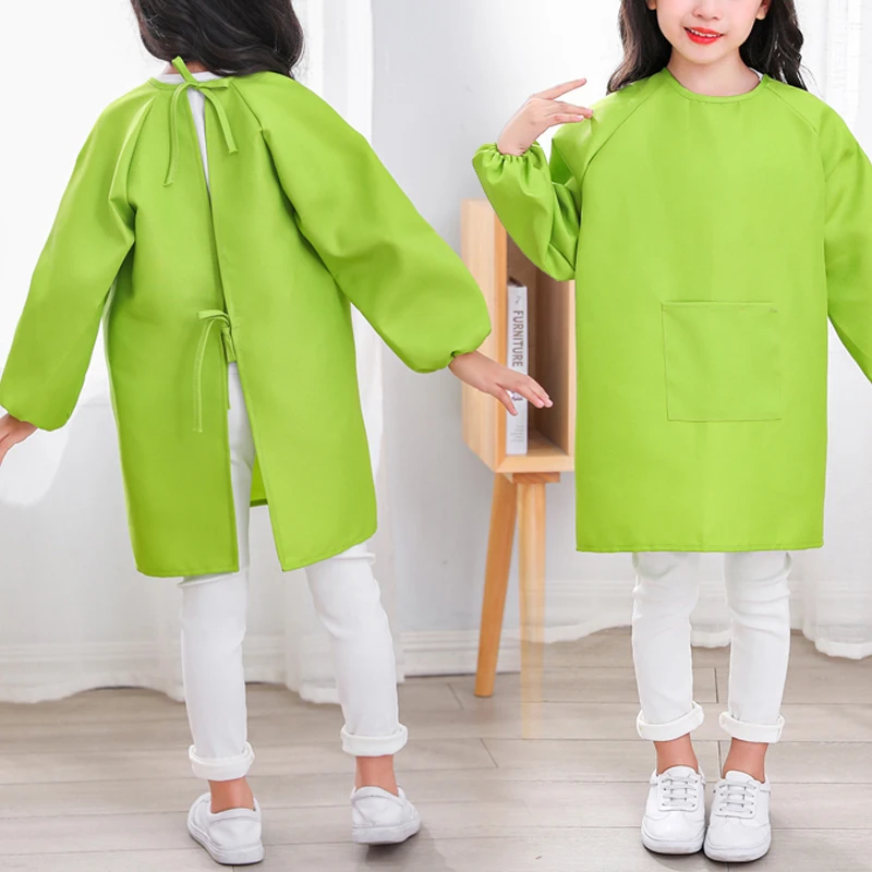 

360 Coverage Children Waterproof Smock Custom LOGO Baby Wear Overalls Kindergarten Drawing Gown Kid Dine Play Apron Solid Color