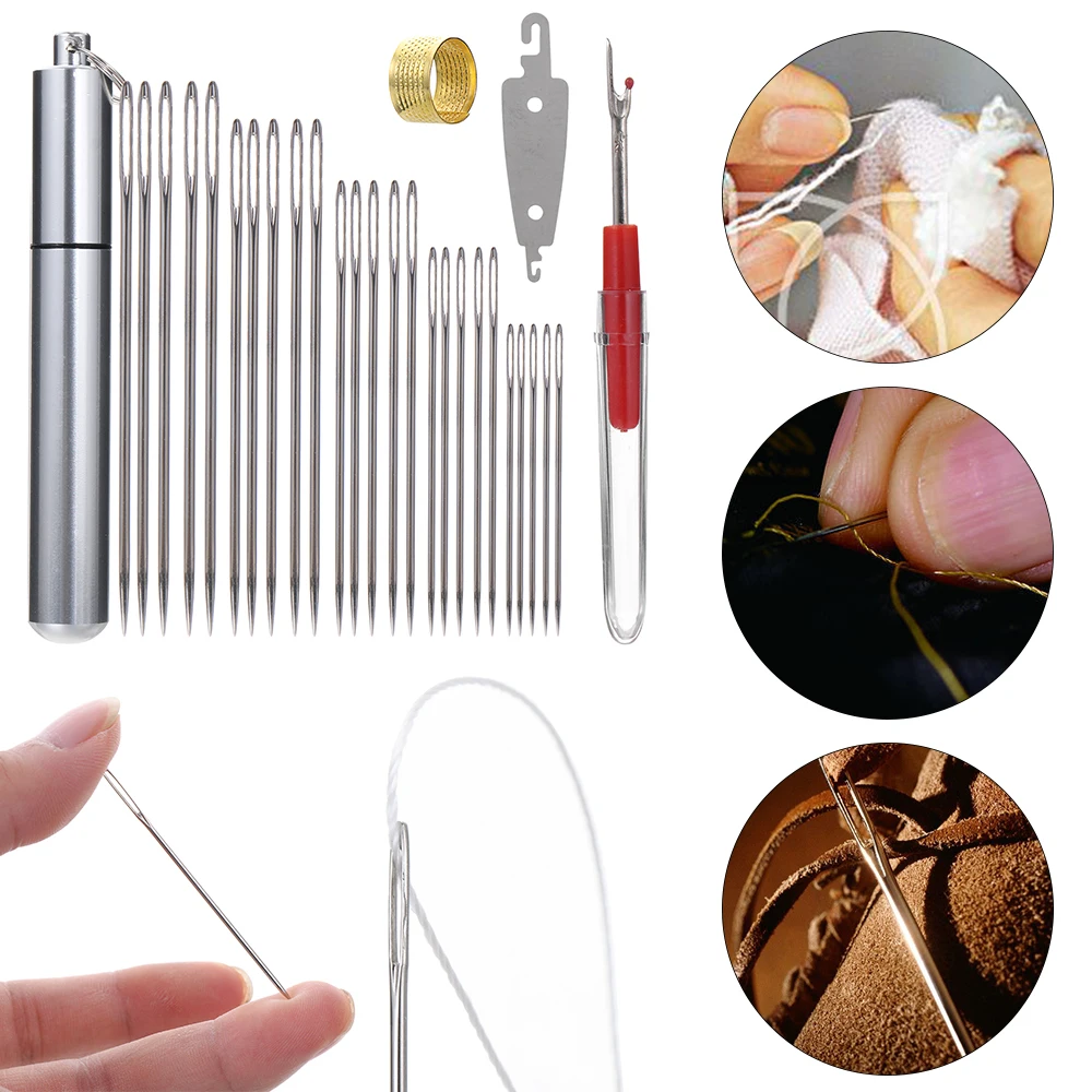 29PCS/Set Large Eye Needles Hand Stainless Steel Sewing Needle Cross Stitch Embroidery Sew Pins Kit Assorted DIY Crafts Tools | Дом и сад